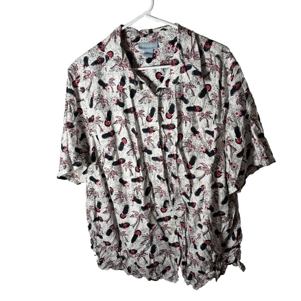Liz & Me Shirt Women's 3X Button Up Short Sleeve Flip Flop Collared Cotton Top